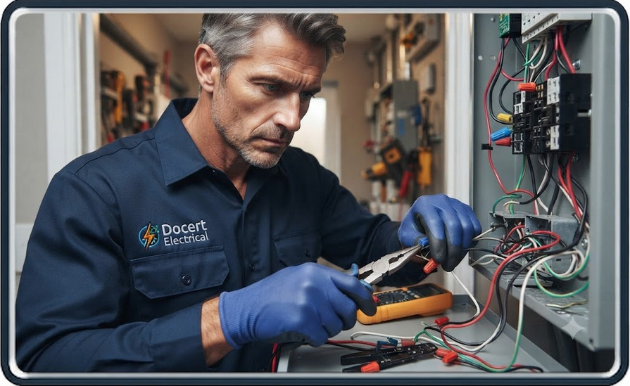 tradesman repairing wires